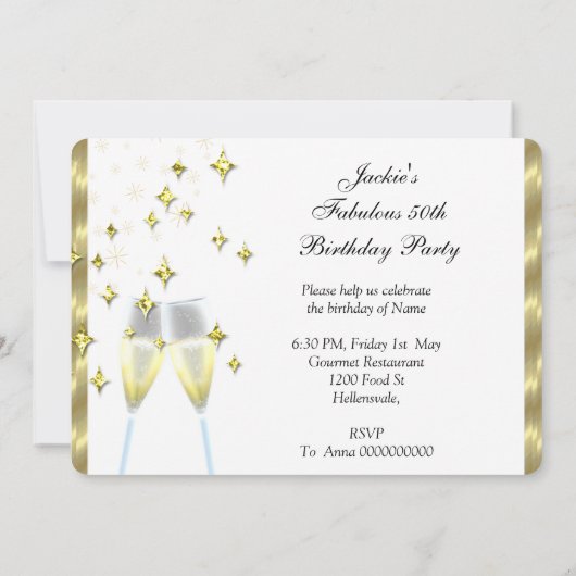 50とファンタスティックエレガントシャンパンヒール金ゴールド写真 招待状 (裏面)