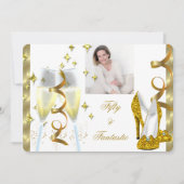 50とファンタスティックエレガントシャンパンヒール金ゴールド写真 招待状 (正面)