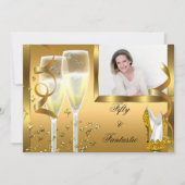 50とファンタスティックエレガントシャンパンヒール金ゴールド写真 招待状 (正面)