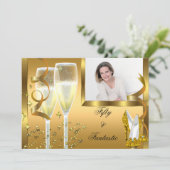 50とファンタスティックエレガントシャンパンヒール金ゴールド写真 招待状 (スタンド正面)