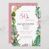 50とモダン素晴らしいサボテンの誕生日パーティー 招待状 (正面/裏面)