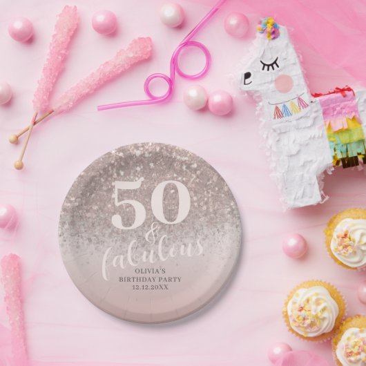 50とモダン素晴らしいピンクグリッター誕生日 ペーパープレート (パーティー)