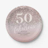 50とモダン素晴らしいピンクグリッター誕生日 ペーパープレート (正面)