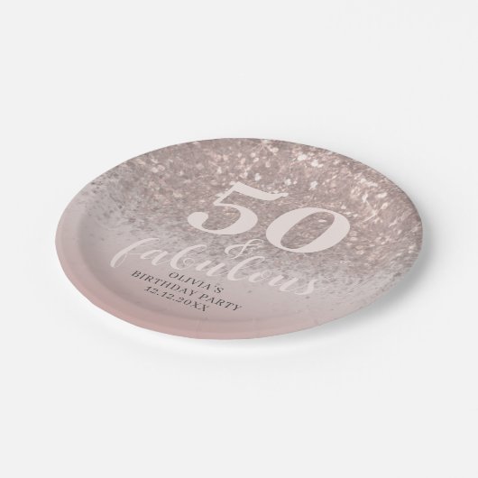 50とモダン素晴らしいピンクグリッター誕生日 ペーパープレート (アングル)