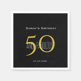 50とモダン素晴らしいブラックと金ゴールド誕生日 スタンダードカクテルナプキン