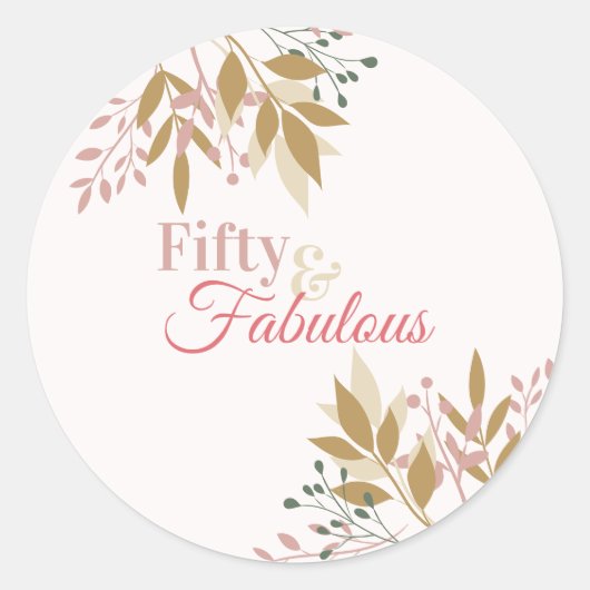 50とモダン素晴らしい50番目の誕生日フローラ赤面 ラウンドシール (正面)