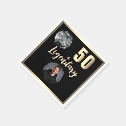 50と伝説2の写真50番目の誕生日金ゴールド スタンダードカクテルナプキン (角)