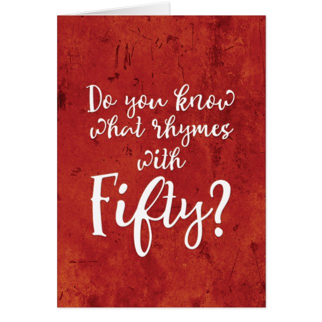「50と何の韻があるんだ？」 誕生日カード (正面)