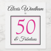 50と名前と素晴らしいピンクの誕生日 ワインラベル (シングルラベル)