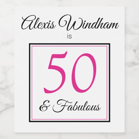 50と名前と素晴らしいピンクの誕生日 ワインラベル (シングルラベル)