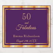 50と名前の日付スタイリッシュ付き紫の素晴らしい スパークリングワインラベル (シングルラベル)