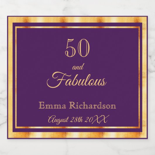 50と名前の日付スタイリッシュ付き紫の素晴らしい スパークリングワインラベル (シングルラベル)