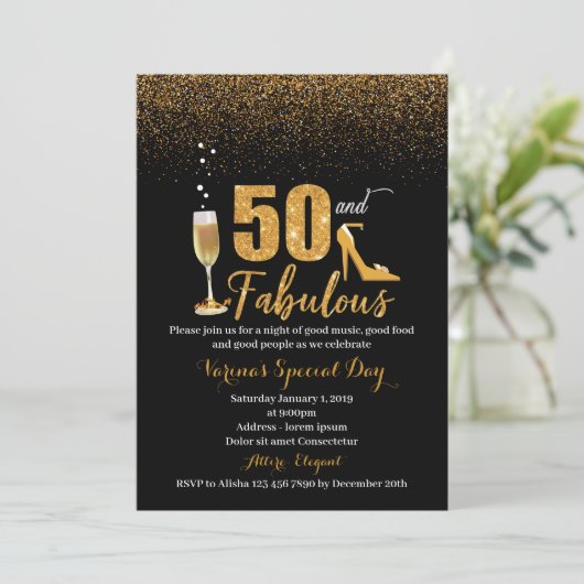 50と女性のための素晴らしい誕生日招待状 招待状 (スタンド正面)