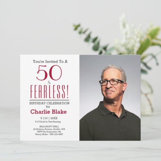 50と恐れを知らない!写真50th Birthday Party招待状 招待状 (スタンド正面)