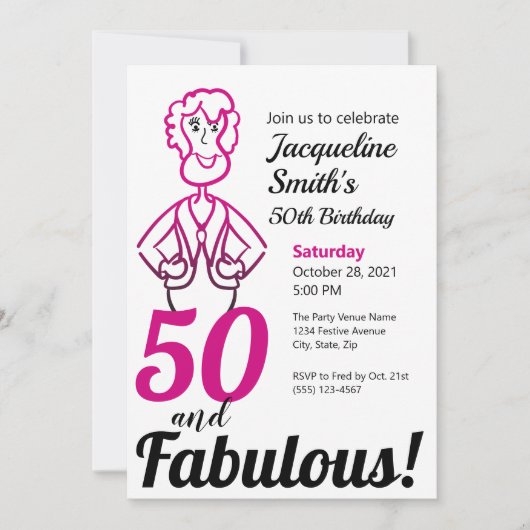 50と素晴らしいおもしろいピンクとブラック・レディ 招待状 (正面)
