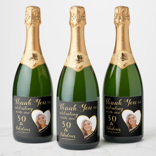 50と素晴らしいお礼誕生日ブラックと金ゴールド スパークリングワインラベル (ボトル)