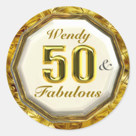 50と素晴らしいきらめく金ゴールド誕生日シール ラウンドシール