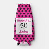 50と素晴らしいはっきりしたピンクとブラック水玉模様 ボトルクーラー (正面)