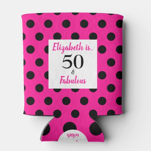 50と素晴らしいはっきりしたピンクとブラック水玉模様 缶クーラー (裏面)