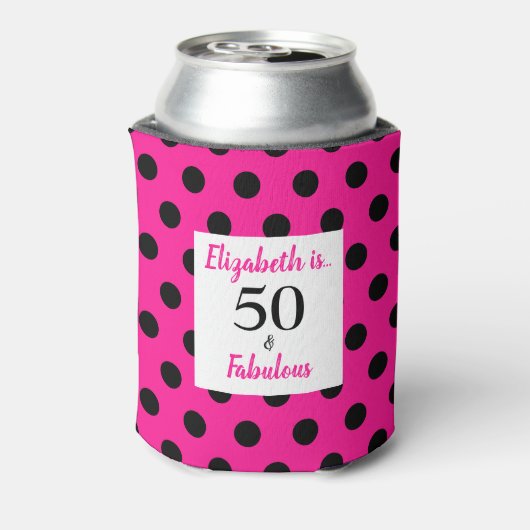 50と素晴らしいはっきりしたピンクとブラック水玉模様 缶クーラー (缶裏面)