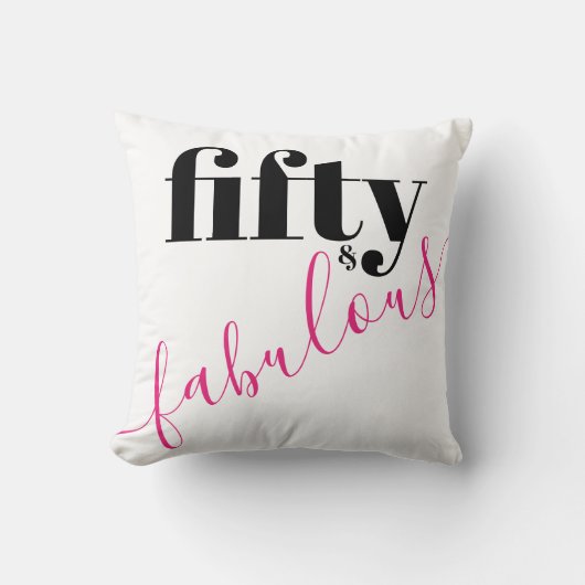 50と素晴らしいはっきりしたブラックとピンクの文字 クッション (正面)