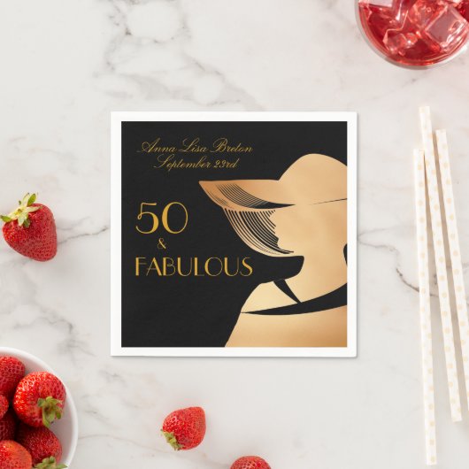 50と素晴らしいアールデコエレガント金ゴールド50誕生日 スタンダードカクテルナプキン (インサイチュ)