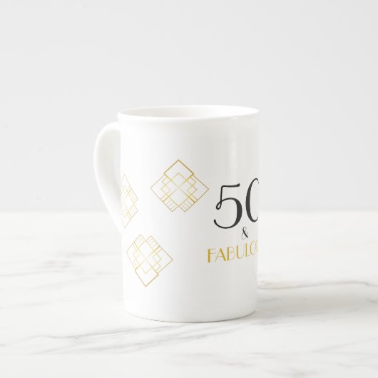 50と素晴らしいアールデコ ボーンチャイナマグカップ (正面左)