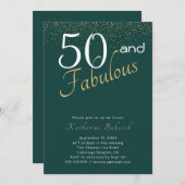 50と素晴らしいエメラルドグリーン金ゴールド50th誕生日  招待状 (正面/裏面)