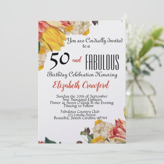 50と素晴らしいエレガントな誕生日パーティー 招待状 (スタンド正面)