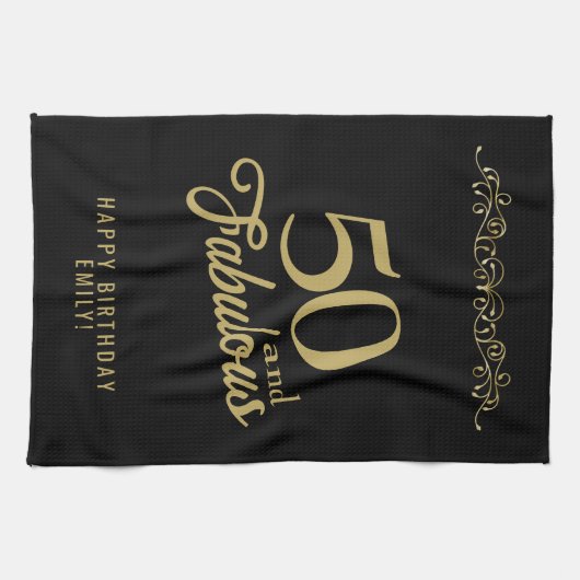 50と素晴らしいエレガントオーナメント50誕生日 キッチンタオル (横)