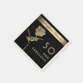 50と素晴らしいエレガントグラムブラックと金ゴールドの花 スタンダードカクテルナプキン (角)