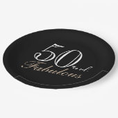 50と素晴らしいエレガントスクリプトブラック50誕生日 ペーパープレート (アングル)