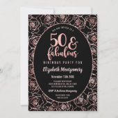 50と素晴らしいエレガントバラ金ゴールド誕生日パーティー 招待状 (正面)