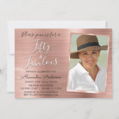 50と素晴らしいエレガントバラ金ゴールド赤面ピンク写真 招待状 (正面)