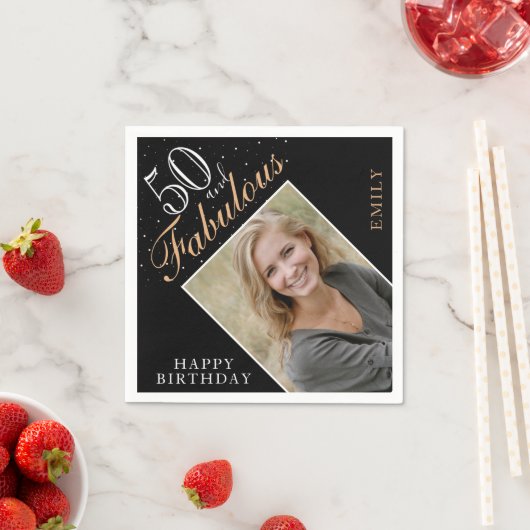 50と素晴らしいエレガントフォトブラック50誕生日 スタンダードカクテルナプキン (インサイチュ)