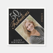 50と素晴らしいエレガントフォトブラック50誕生日 スタンダードカクテルナプキン (正面)