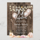 50と素晴らしいエレガントフローラクイーン50誕生日 招待状 (正面/裏面)