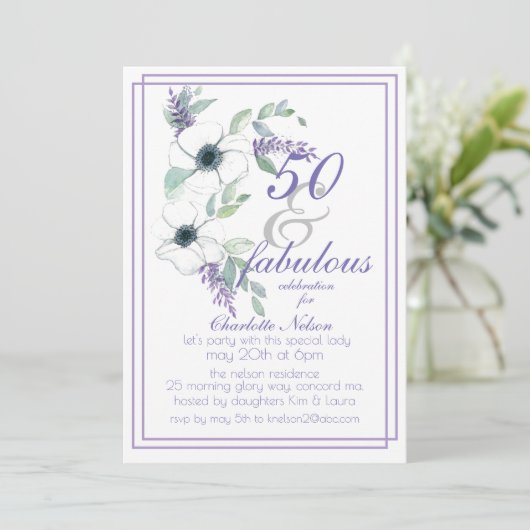 50と素晴らしいエレガントフローラ水色 招待状 (スタンド正面)