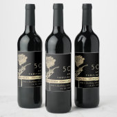 50と素晴らしいエレガントブラック&金ゴールドバラの花 ワインラベル (ボトル)