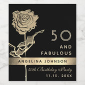 50と素晴らしいエレガントブラック&金ゴールドバラの花 ワインラベル (シングルラベル)