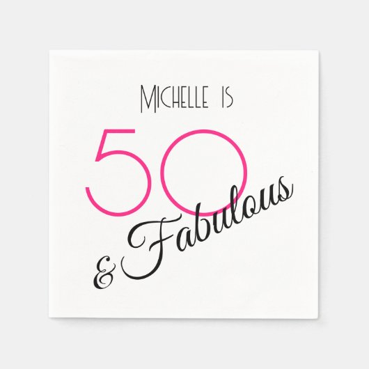 50と素晴らしいエレガントホットピンクとブラックレトロ スタンダードカクテルナプキン (正面)