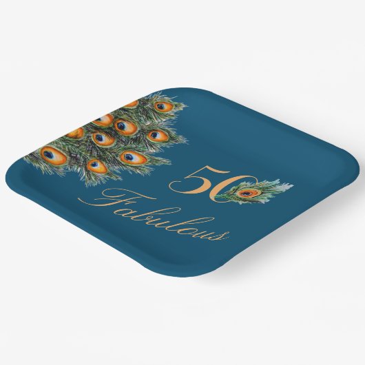 50と素晴らしいエレガント孔雀の羽誕生日 ペーパープレート (傾斜あり)