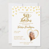 50と素晴らしいエレガント白と金ゴールド誕生日 招待状 (正面)