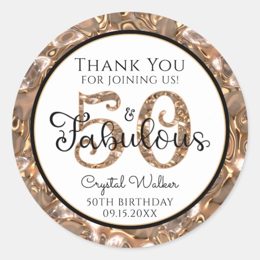 50と素晴らしいエレガント金ゴールドありがとうメッセージカード ラウンドシール (正面)