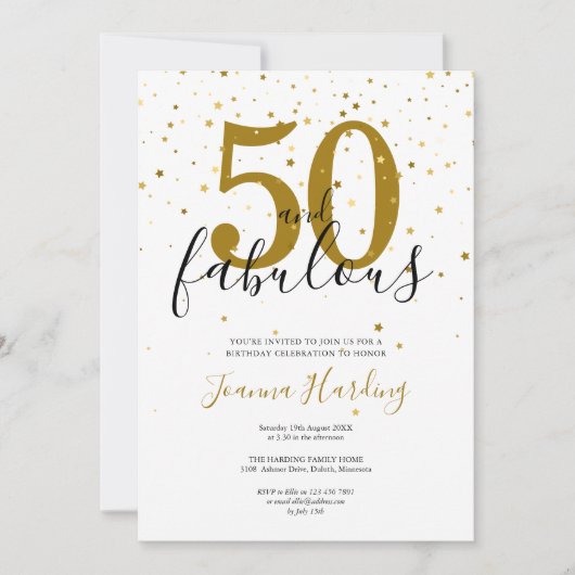 50と素晴らしいエレガント金ゴールドとブラック誕生日 招待状 (正面)