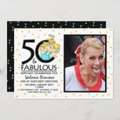 50と素晴らしいエンジェル漫画の写真誕生日 招待状 (正面/裏面)