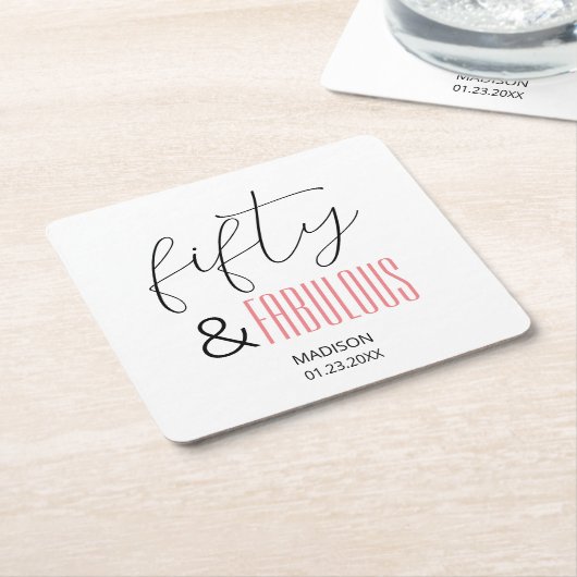 50と素晴らしいカスタム誕生日スモダンクリプト スクエアペーパーコースター (アングル)