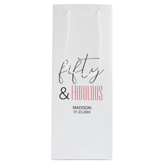 50と素晴らしいカスタム誕生日スモダンクリプト ワインギフトバッグ (正面)