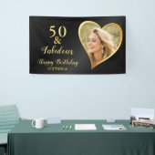 50と素晴らしいカスタム金ゴールド写真と名前ブラック 横断幕 (トレードショー)