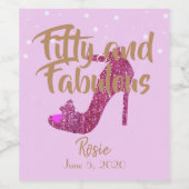 50と素晴らしいガーリースパークリー熱ピンク金ゴールド文字 ワインラベル (シングルラベル)